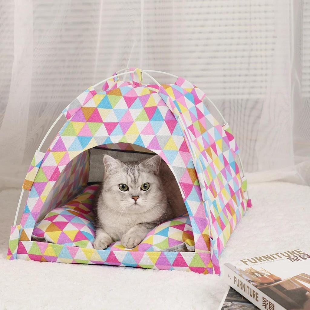 Winter Clamshell Cat Tent Bed with Warm Cushion color-triangle l-50x50cm by HitMyNeed
