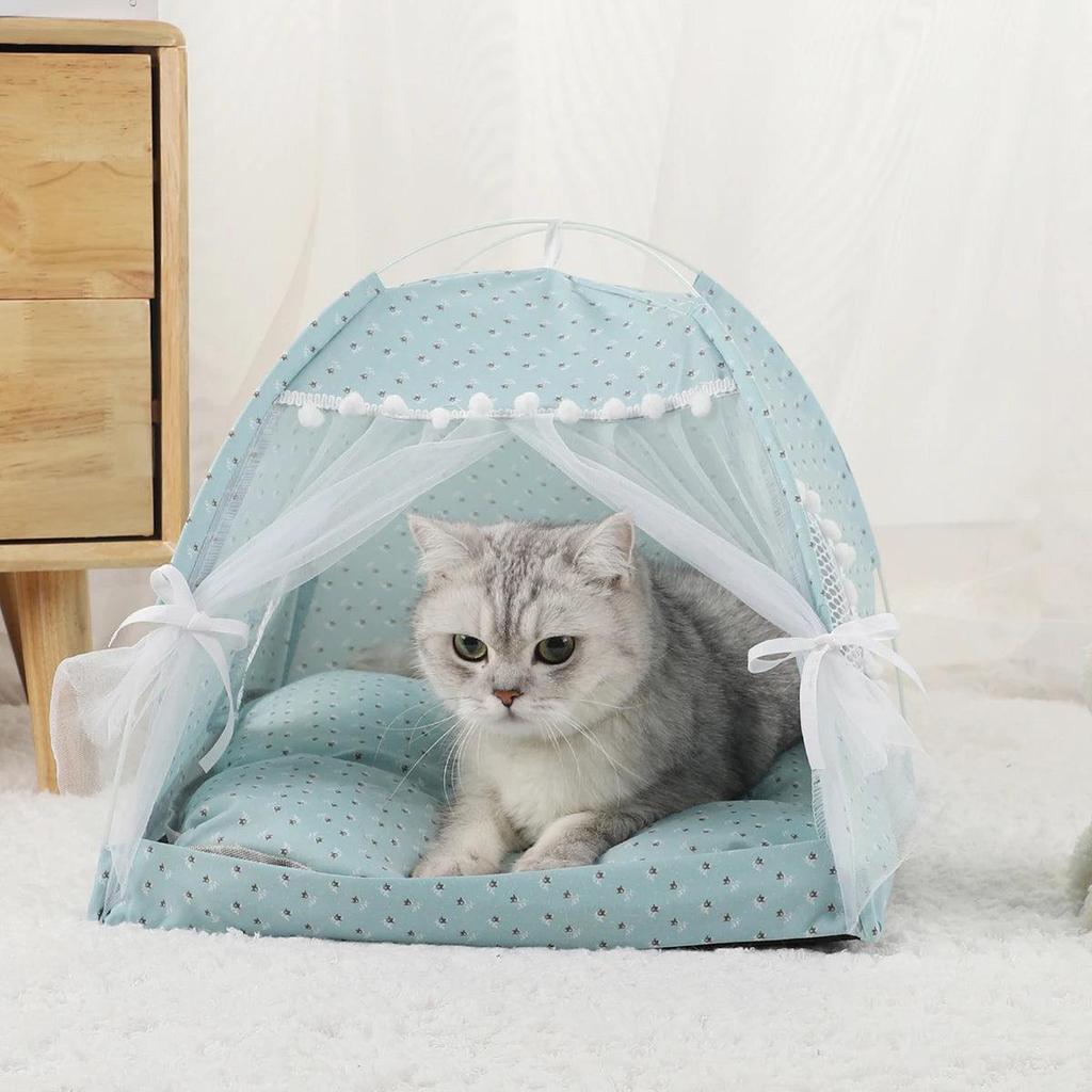 Winter Clamshell Cat Tent Bed with Warm Cushion green s-35x35cm by HitMyNeed