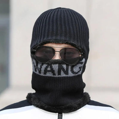 Winter Knit Balaclava Hat with Integrated Neck Warmer black by HitMyNeed