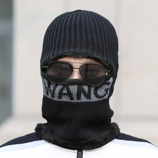 Winter Knit Balaclava Hat with Integrated Neck Warmer black by HitMyNeed