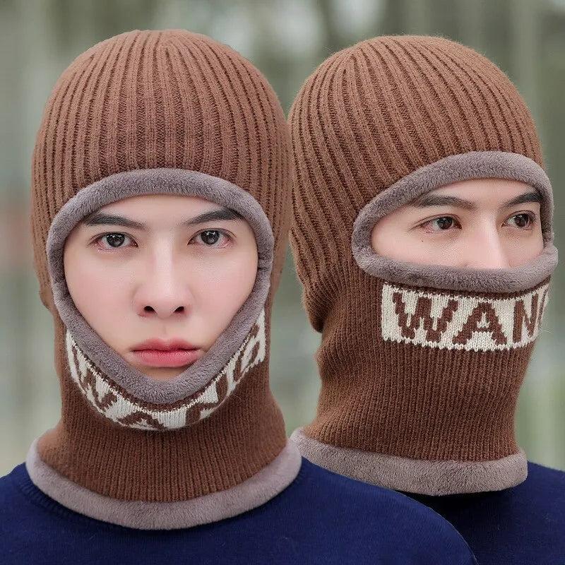 Winter Knit Balaclava Hat with Integrated Neck Warmer coffee-color by HitMyNeed