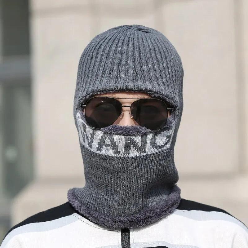 Winter Knit Balaclava Hat with Integrated Neck Warmer gray by HitMyNeed