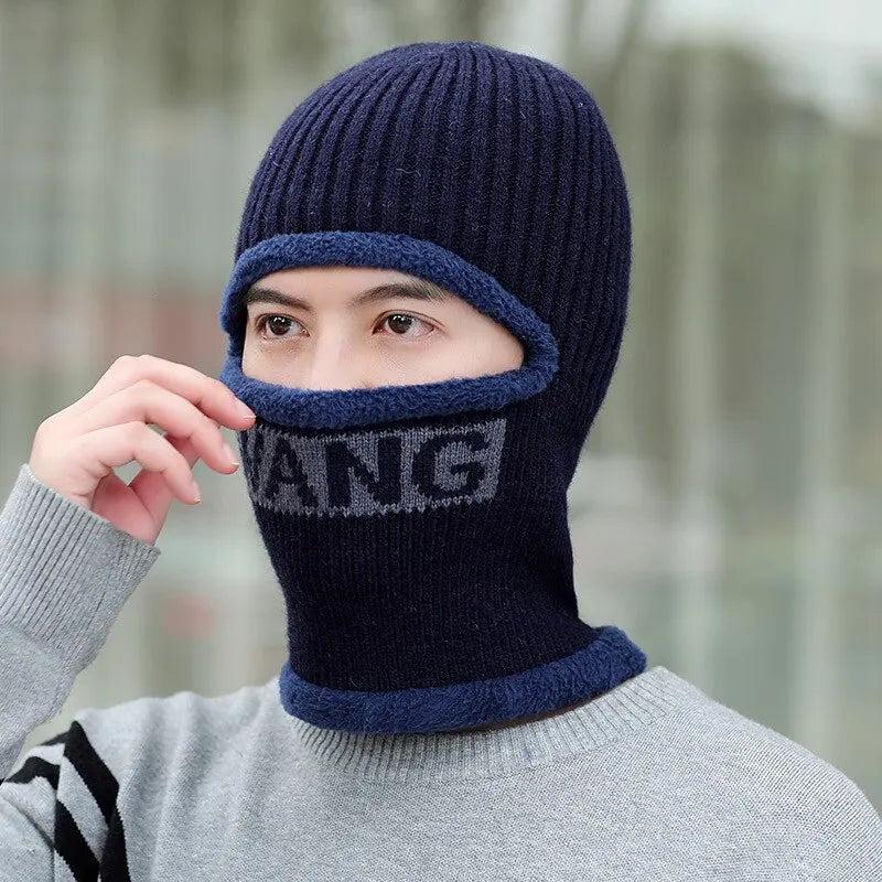 Winter Knit Balaclava Hat with Integrated Neck Warmer navy-blue-color by HitMyNeed