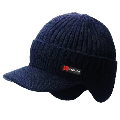 Winter Knit Men's Hat with Scarf & Ear Protection 01-navy-blue by HitMyNeed
