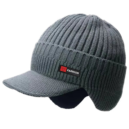 Winter Knit Men's Hat with Scarf & Ear Protection 02-gray by HitMyNeed