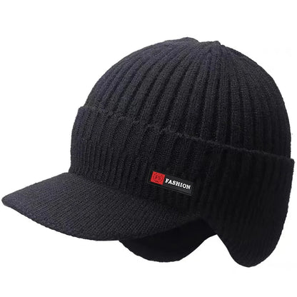 Winter Knit Men's Hat with Scarf & Ear Protection 03-black by HitMyNeed