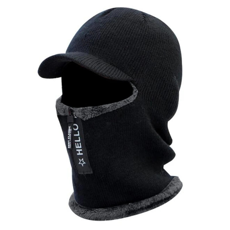 Winter Knit Wool Hat with Ear & Neck Protection black by HitMyNeed