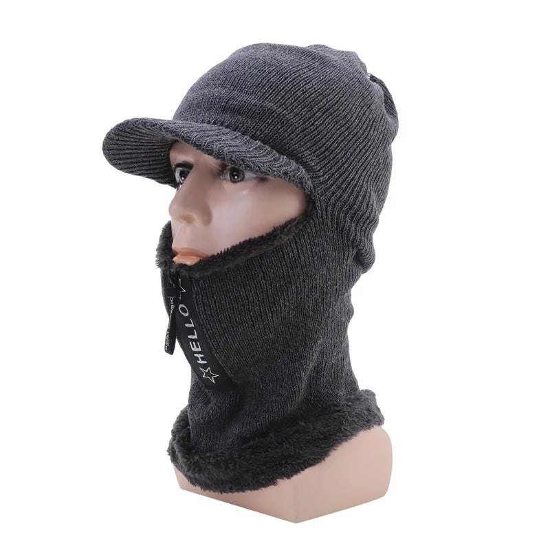 Winter Knit Wool Hat with Ear & Neck Protection grey by HitMyNeed