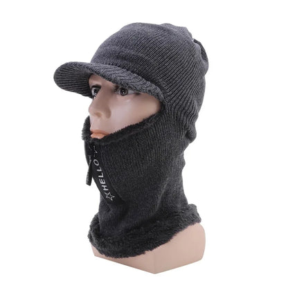 Winter Knit Wool Hat with Ear & Neck Protection grey by HitMyNeed