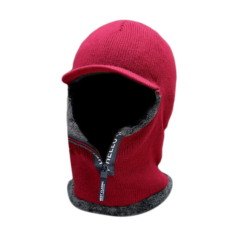 Winter Knit Wool Hat with Ear & Neck Protection wine-red by HitMyNeed