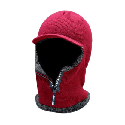 Winter Knit Wool Hat with Ear & Neck Protection wine-red by HitMyNeed