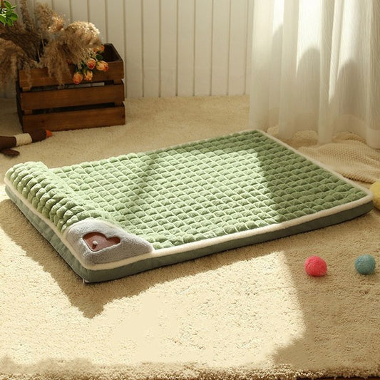 Winter Plaid Sofa Dog & Cat Bed, Removable Cover green 50x35-cm by HitMyNeed