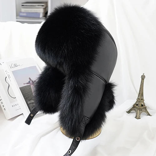 Winter Silver Fox Fur Ushanka Trapper Hat black-1 60cm-61cm by HitMyNeed
