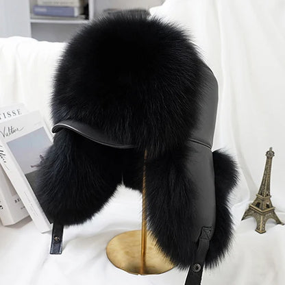 Winter Silver Fox Fur Ushanka Trapper Hat black-2 60cm-61cm by HitMyNeed