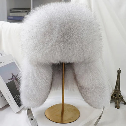 Winter Silver Fox Fur Ushanka Trapper Hat natural-fox-white-1 60cm-61cm by HitMyNeed