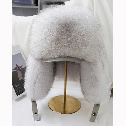 Winter Silver Fox Fur Ushanka Trapper Hat natural-fox-white-2 56cm-57cm by HitMyNeed