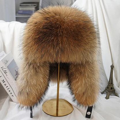 Winter Silver Fox Fur Ushanka Trapper Hat raccoon-fur-1 60cm-61cm by HitMyNeed