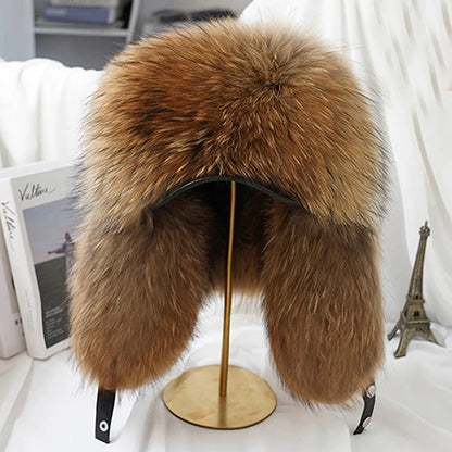 Winter Silver Fox Fur Ushanka Trapper Hat raccoon-fur-2 60cm-61cm by HitMyNeed