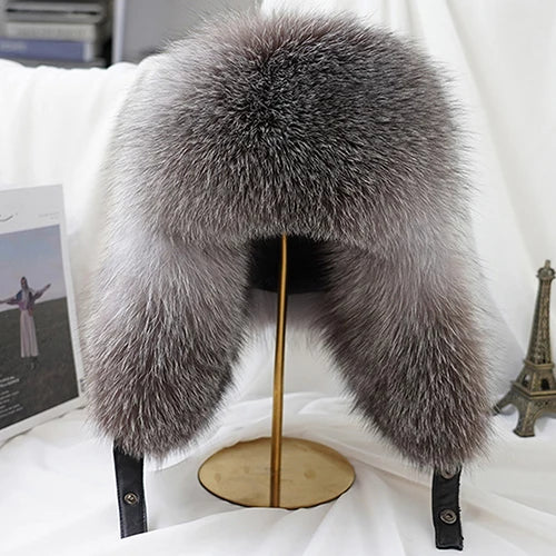 Winter Silver Fox Fur Ushanka Trapper Hat silver-blue-1 58cm-59cm by HitMyNeed