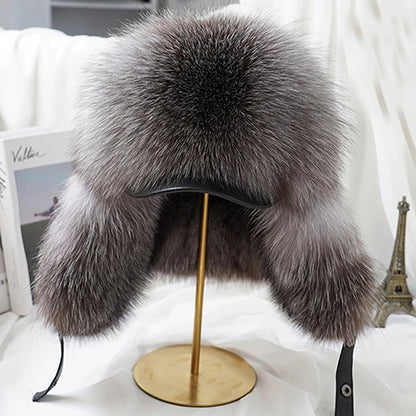 Winter Silver Fox Fur Ushanka Trapper Hat silver-blue-2 60cm-61cm by HitMyNeed