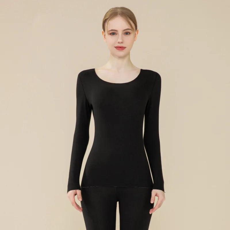 Winter Thermal Underwear Set Seamless Slim Fit women-black l by HitMyNeed