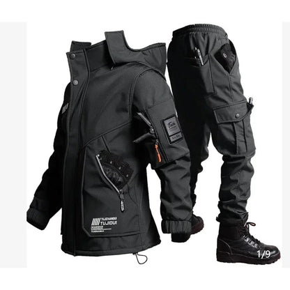 Winter Velvet Thick Work Jacket Suit Unisex black l-170-55kg-65kg by HitMyNeed