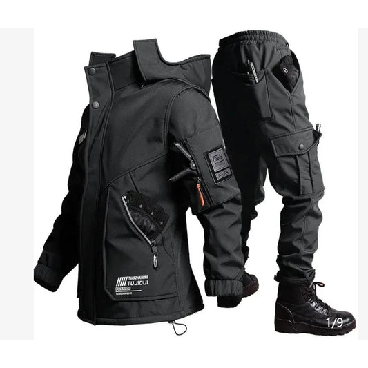 Winter Velvet Thick Work Jacket Suit Unisex black l-170-55kg-65kg by HitMyNeed