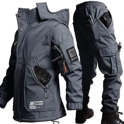 Winter Velvet Thick Work Jacket Suit Unisex dark-grey 2xl-180-70kg-80kg by HitMyNeed