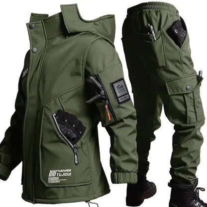 Winter Velvet Thick Work Jacket Suit Unisex green m-165-45kg-60kg by HitMyNeed