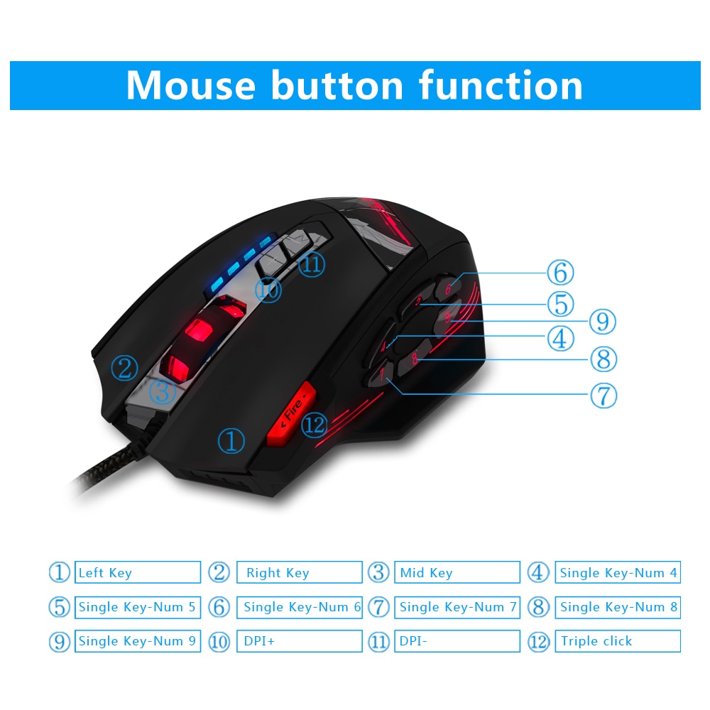 Wired RGB Gaming Mouse with 12 Programmable Buttons by HitMyNeed