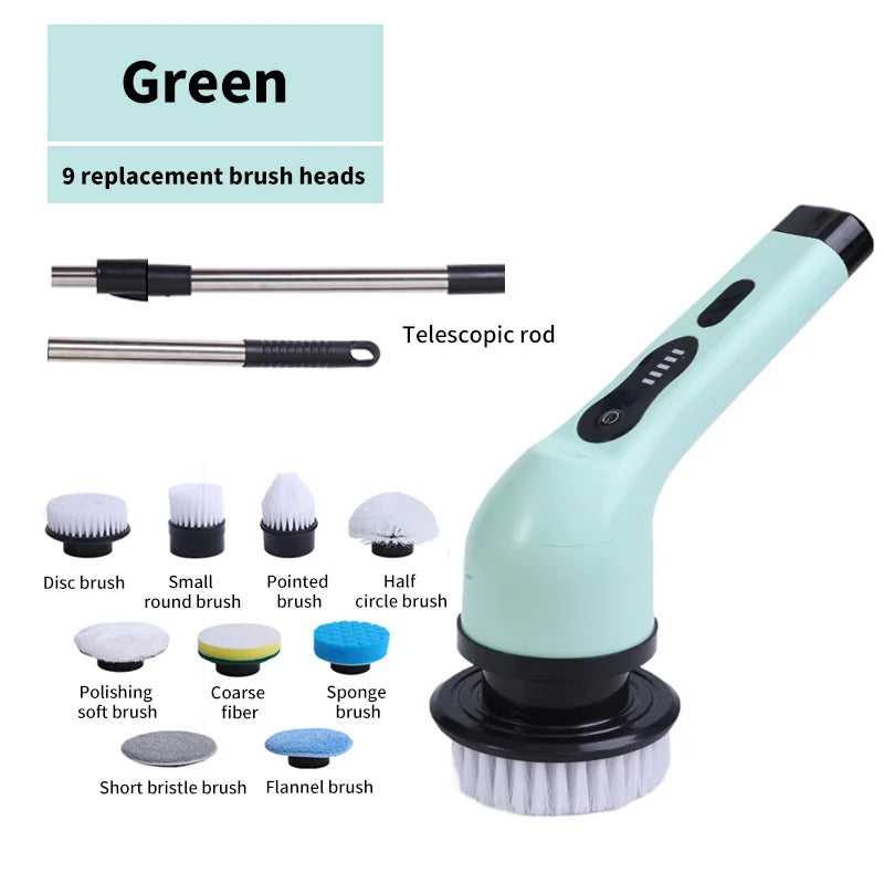 Wireless 9-in-1 Electric Spin Cleaning Brush green-9-heads by HitMyNeed