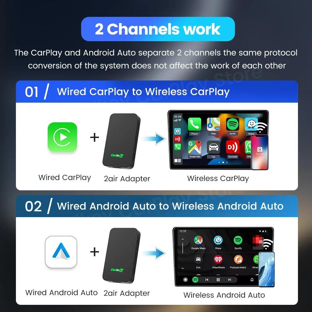 Wireless CarPlay & Android Auto 2-in-1 Car Adapter by HitMyNeed