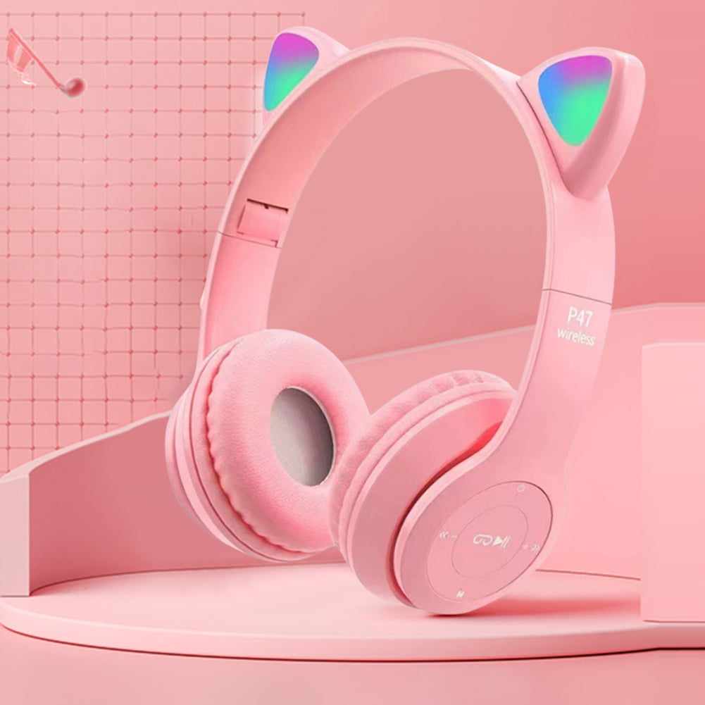 Wireless Cat Ear Headphones with LED Lights pink by HitMyNeed