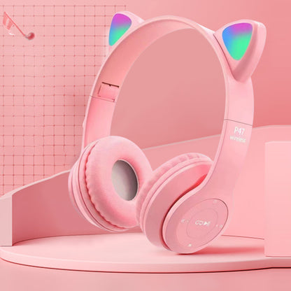 Wireless Cat Ear Headphones with LED Lights pink by HitMyNeed