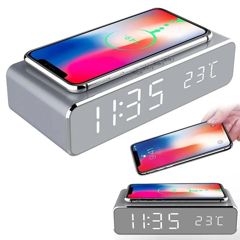 Wireless Charger Alarm Clock with LED Time & Temperature by HitMyNeed