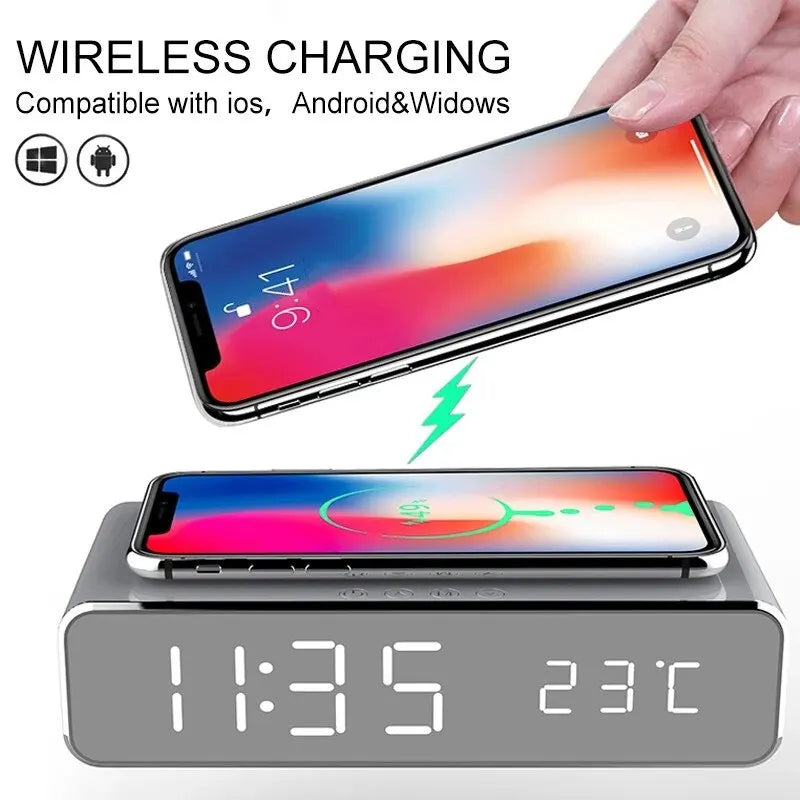 Wireless Charger Alarm Clock with LED Time & Temperature by HitMyNeed