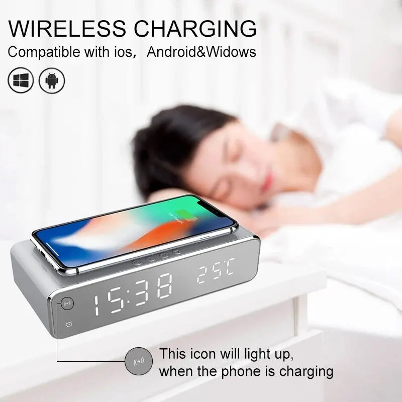 Wireless Charger Alarm Clock with LED Time & Temperature by HitMyNeed