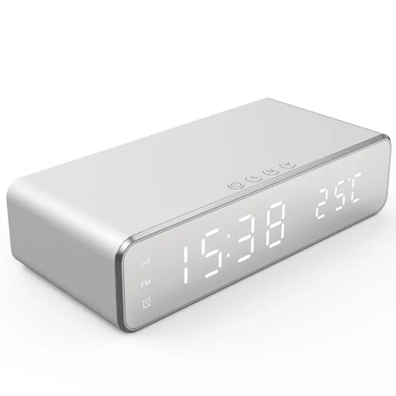 Wireless Charger Alarm Clock with LED Time & Temperature silver by HitMyNeed