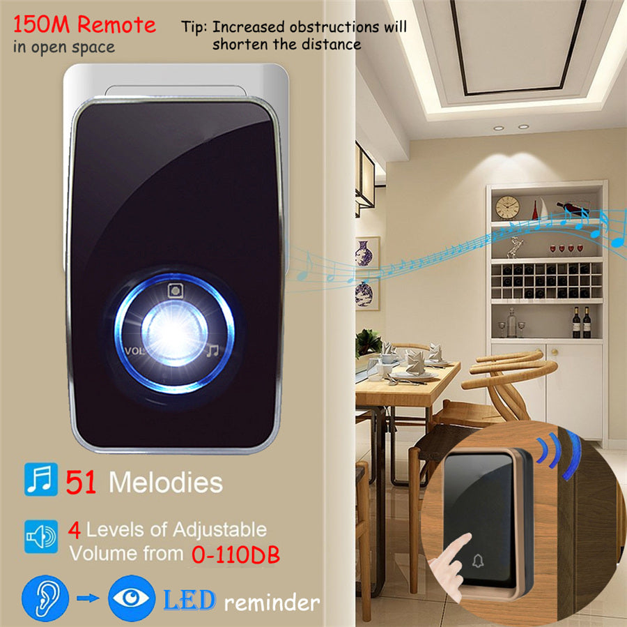 Wireless Doorbell with Night Light Sensor, 150m Range by HitMyNeed
