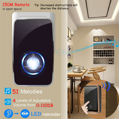 Wireless Doorbell with Night Light Sensor, 150m Range by HitMyNeed