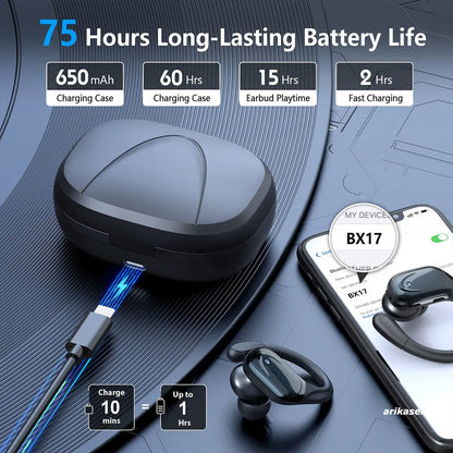 Wireless Sport Earbuds Bluetooth 5.3 with Mic 75H IPX6 by HitMyNeed