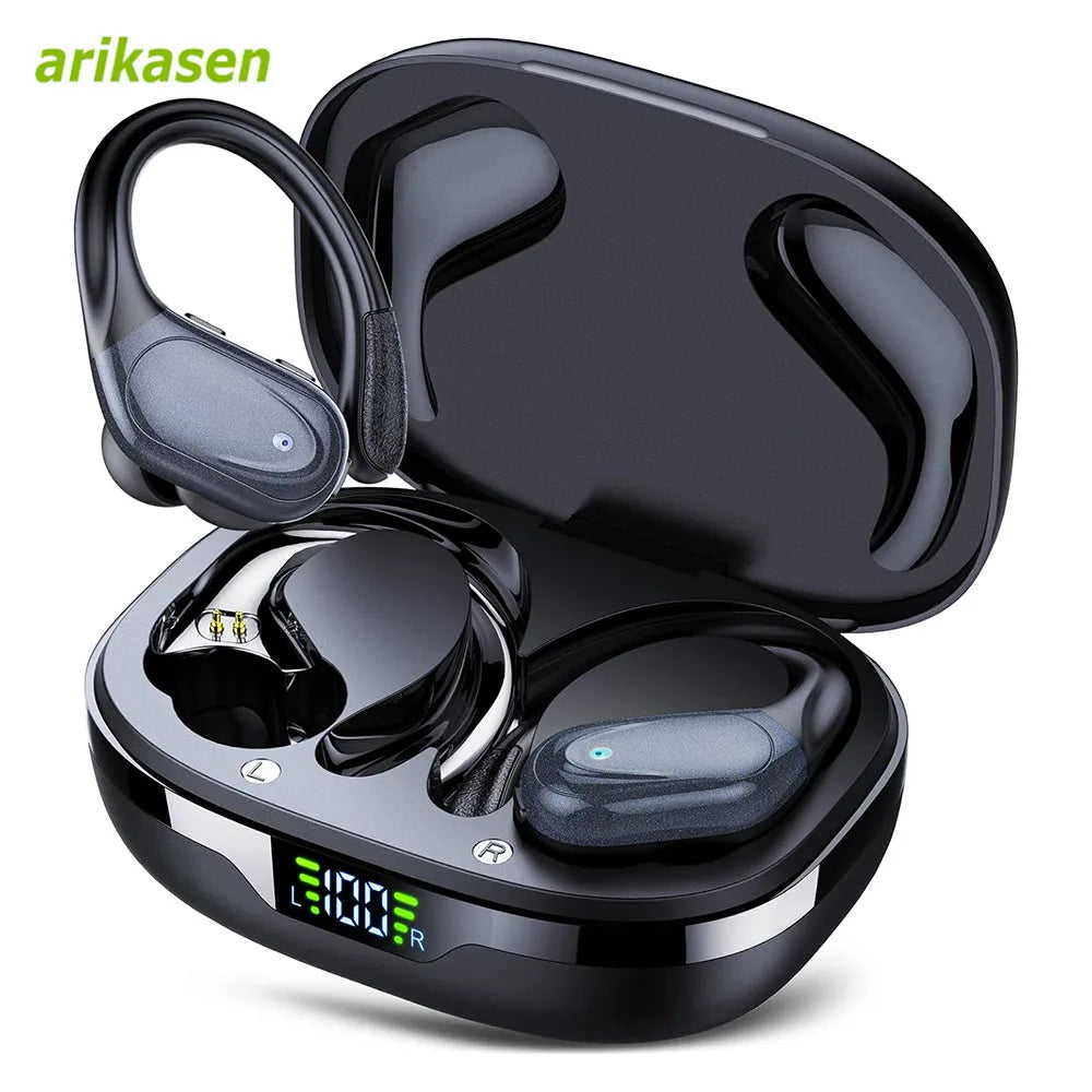 Wireless Sport Earbuds Bluetooth 5.3 with Mic 75H IPX6 dark-blue by HitMyNeed