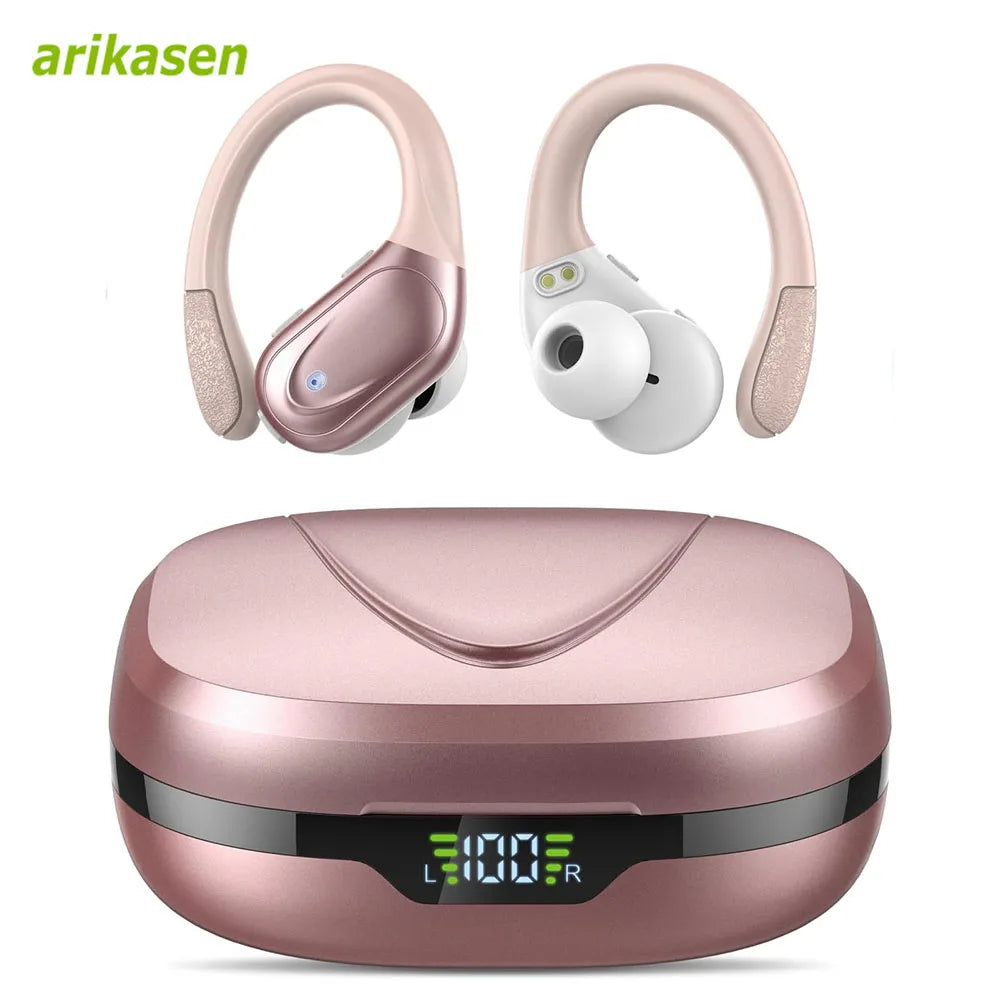Wireless Sport Earbuds Bluetooth 5.3 with Mic 75H IPX6 pink by HitMyNeed