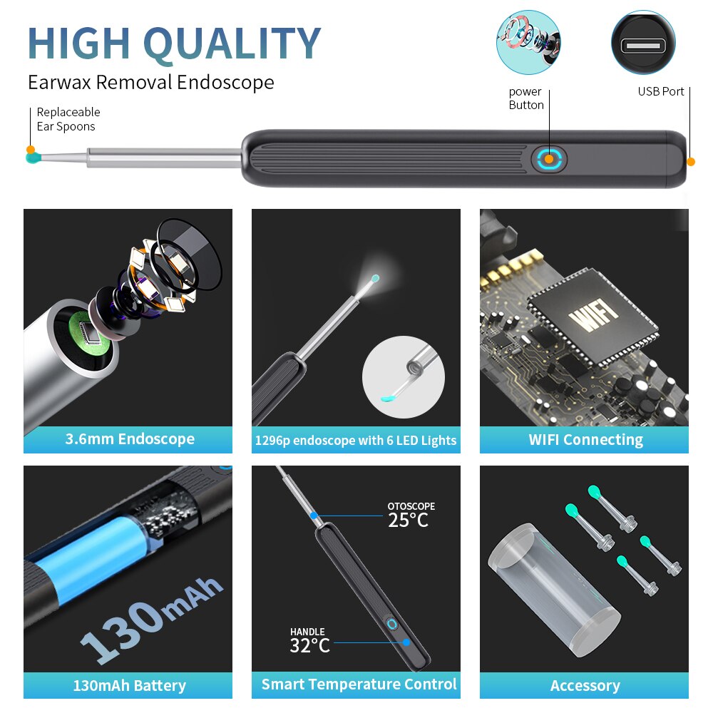 Wireless WiFi Ear Otoscope Camera with LED Light by HitMyNeed