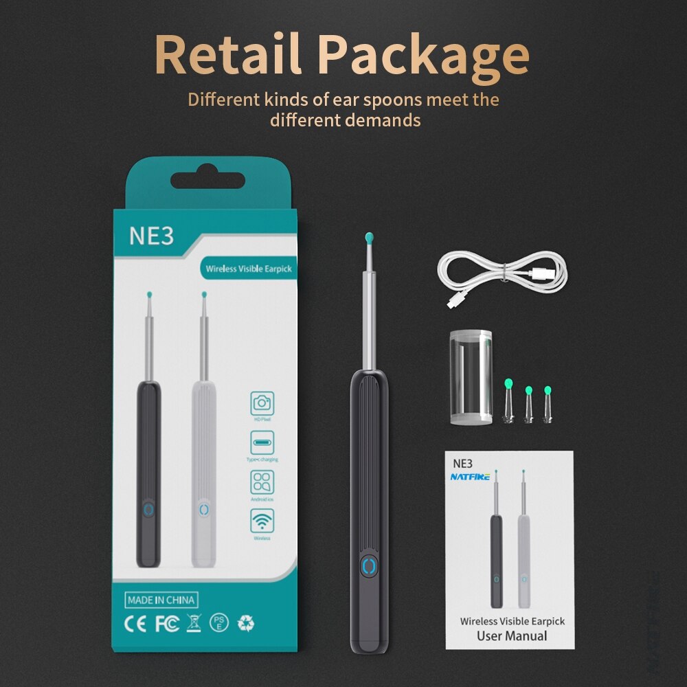 Wireless WiFi Ear Otoscope Camera with LED Light white by HitMyNeed