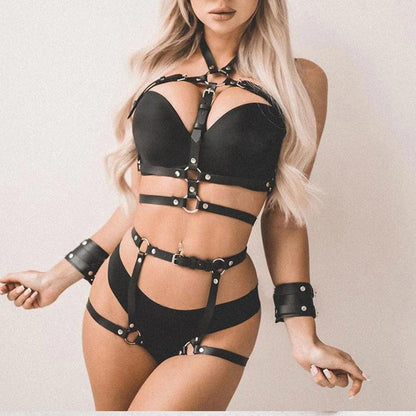 Women Leather Body Harness & Garter Leg Belt Lingerie by HitMyNeed