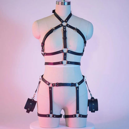 Women Leather Body Harness & Garter Leg Belt Lingerie by HitMyNeed