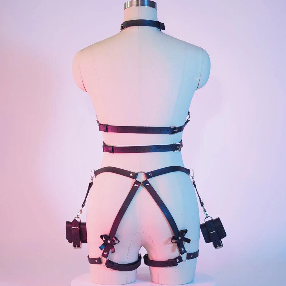 Women Leather Body Harness & Garter Leg Belt Lingerie by HitMyNeed
