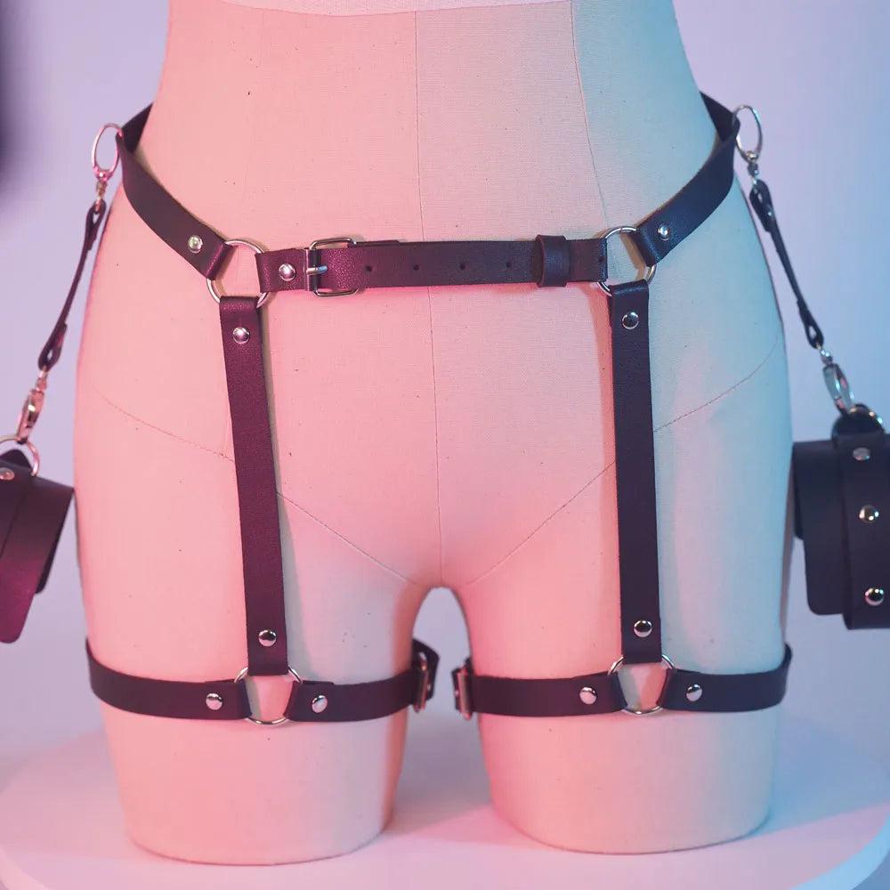 Women Leather Body Harness & Garter Leg Belt Lingerie by HitMyNeed