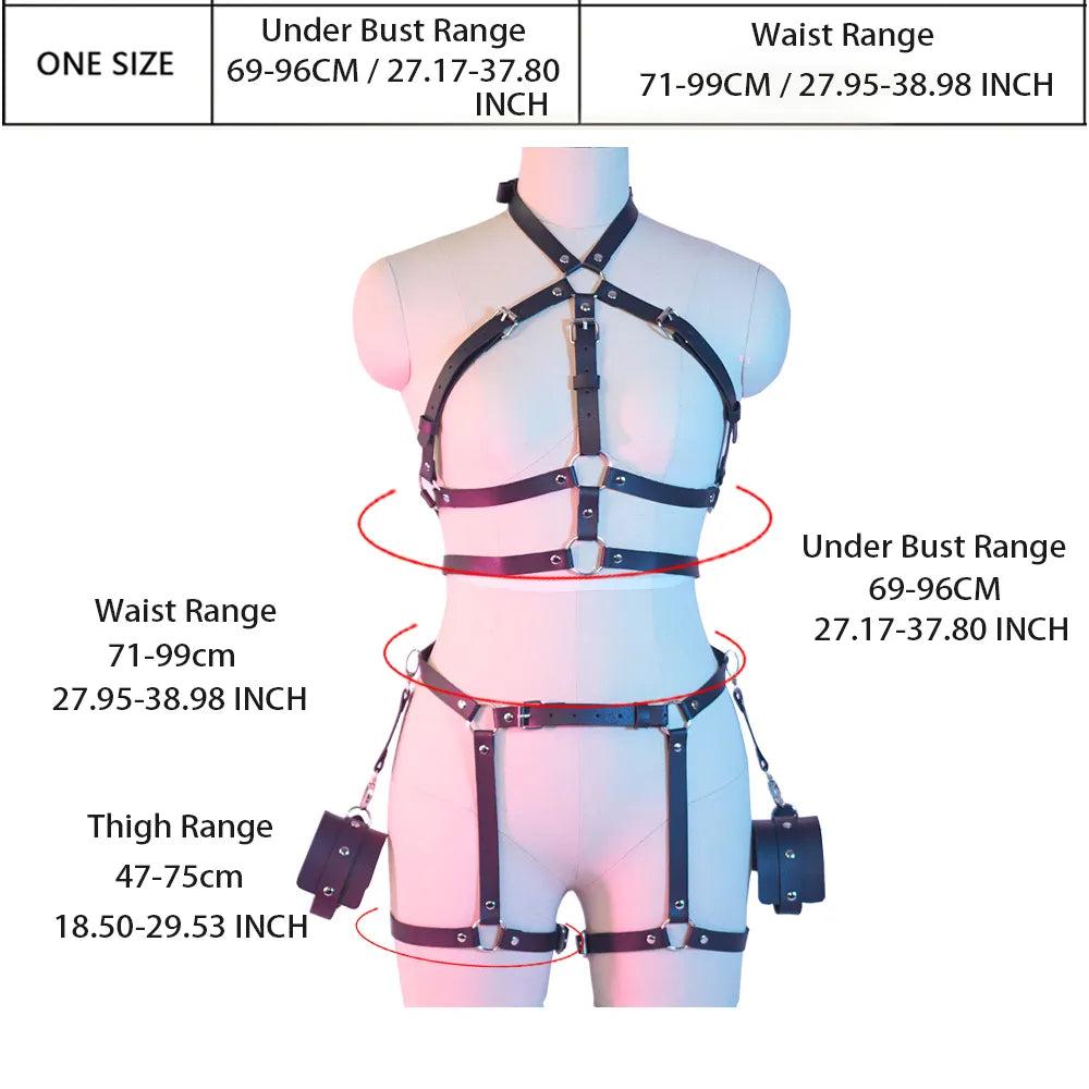 Women Leather Body Harness & Garter Leg Belt Lingerie by HitMyNeed